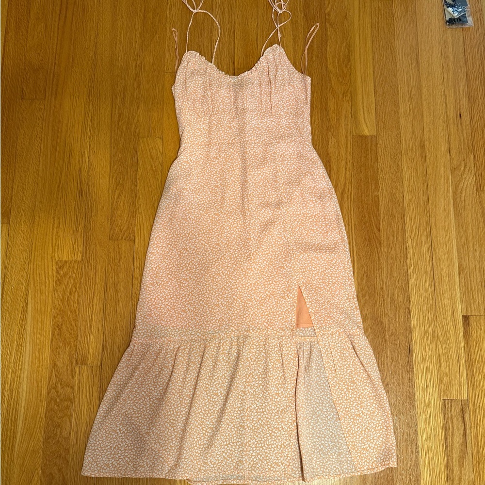 Abercrombie & Fitch Peach Spaghetti Strap Midi Dress with Slit
